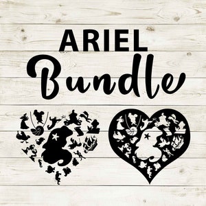The Little Mermaid | Ariel Clipart Silhouette Bundle | Heart and Cutout Design Artwork | Instant Digital Download | Jpg Png Pdf Svg files