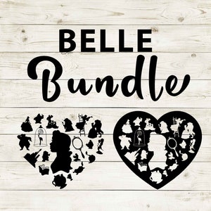 Beauty and the Beast | Belle Clipart Silhouette Bundle | Heart and Cutout Design Artwork | Instant Digital Download | Jpg Png Pdf Svg files