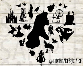 Törnrosa | Aurora Clipart Silhuett | Hjärtdesign Konstverk | Direkt Digital Nedladdning | Jpg Png Pdf Svg-filer