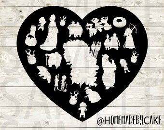 Brave | Merida Clipart Silhouette | Cutout Heart Design Artwork | Instant Digital Download | Jpg Png Pdf Svg files