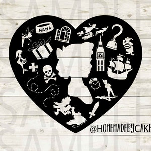 Peter Pan | Wendy Clipart Silhouette | Cutout Heart Design Artwork | Instant Digital Download | Jpg Png Pdf Svg files