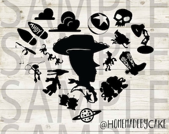 Speelgoedverhaal | Woody clipart silhouet | Hart ontwerp kunstwerk | Direct digitaal downloaden | Jpg Png Pdf Svg-bestanden