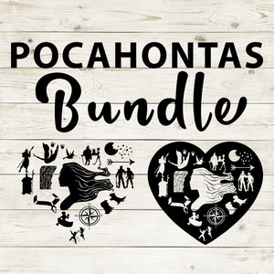 Pocahontas Clipart Silhouette Bundle | Heart and Cutout Design Artwork version 2 | Instant Digital Download | Jpg Png Pdf Svg files