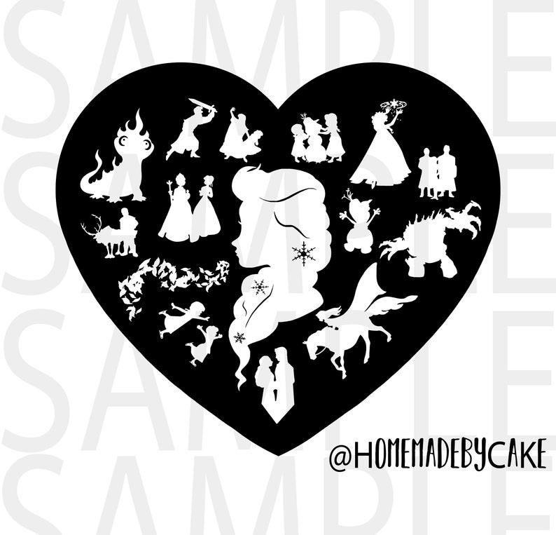Frozen Elsa Clipart Silhouette Cutout Heart Shape Design Artwork ...