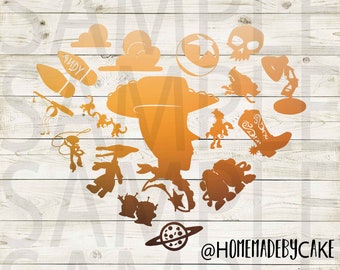 Toy Story | Woody Clipart Silhouette | MultiColor Heart Design Artwork | Instant Digital Download | Jpg Png Pdf files