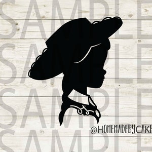 May include: Black silhouette of a cartoon character wearing a cowboy hat and a waistcoat. The character is facing to the right. The text "@HOMEMADEBYCAKE" is at the bottom of the image.