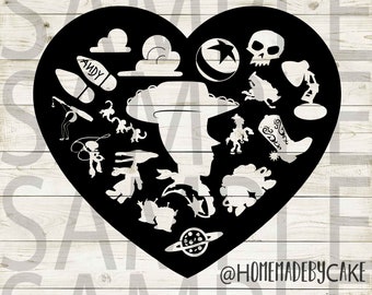 Speelgoedverhaal | Woody clipart silhouet | Knipsel hart ontwerp artwork | Direct digitaal downloaden | Jpg Png Pdf Svg-bestanden
