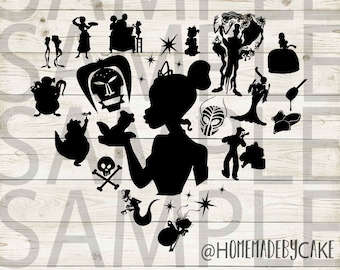 Prinses en de Kikker | Tiana Clipart silhouet | Hartontwerpkunstwerk versie 2 | Direct digitaal downloaden | Jpeg Png Pdf Svg-bestanden