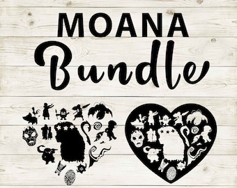 Moana Clipart Silhouette Bundle / Heart and Cutout Design Artwork / Instant Digital Download / Jpg Png Pdf Svg files