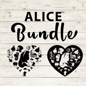 Alice in Wonderland | Alice Clipart Silhouette Bundle | Heart and Cutout Design Artwork | Instant Digital Download | Jpg Png Pdf Svg files
