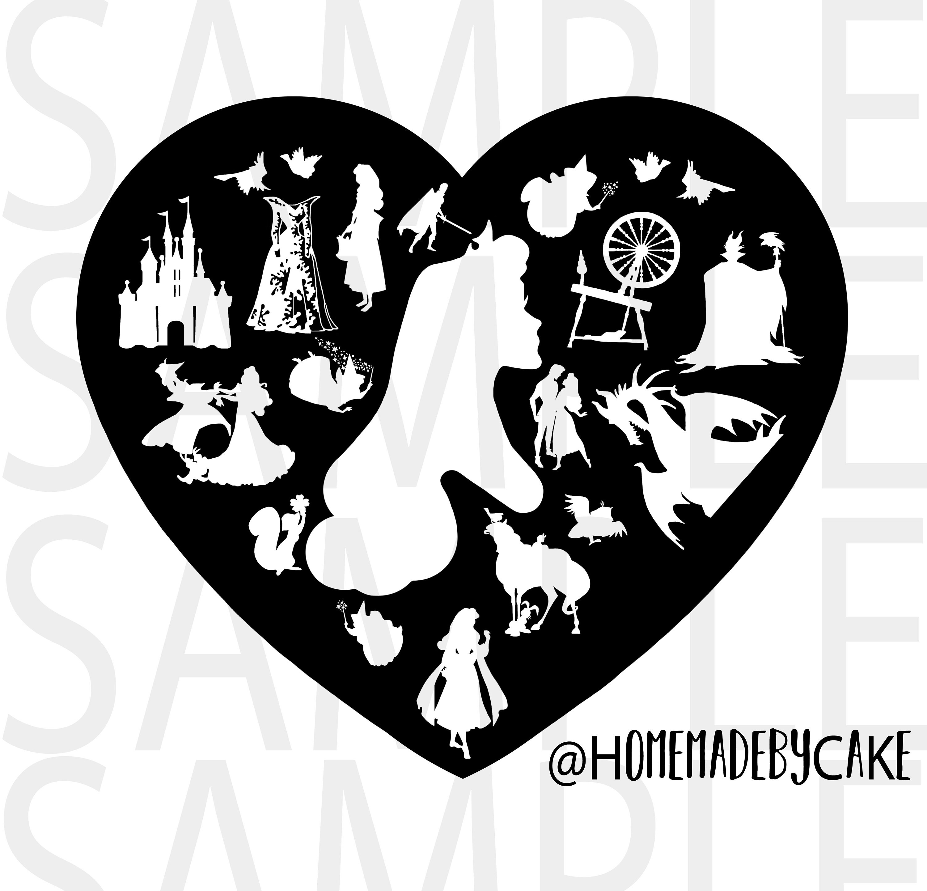 Sleeping Beauty | Aurora Clipart Silhouette | Heart Design Artwork