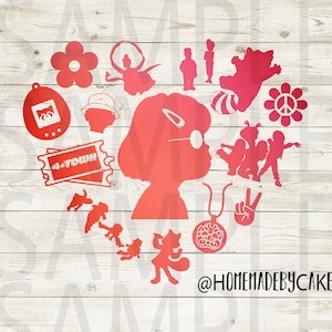 Rot drehen | Meilin Lee Clipart Silhouette | Mehrfarbiges Herz Design Kunstwerk | Sofortiger digitaler Download | Jpg Png Pdf Dateien