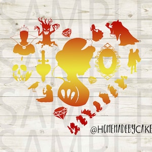 Snow White Clipart Multicolor Heart Silhouette Logo Design Artwork v2 | Instant Digital Download | jpg png pdf file formats