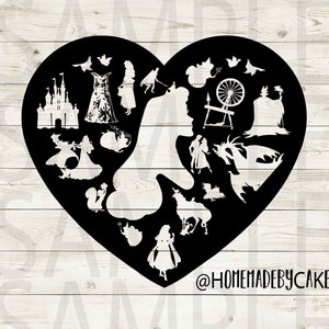 Sleeping Beauty | Aurora Clipart Silhouette | Heart Design Artwork | Instant Digital Download | Jpg Png Pdf Svg files