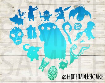 Moana Clipart Multicolor Corazón Silueta Logo Diseño Arte / Descarga Digital Instantánea / jpg pdf png formatos de archivo