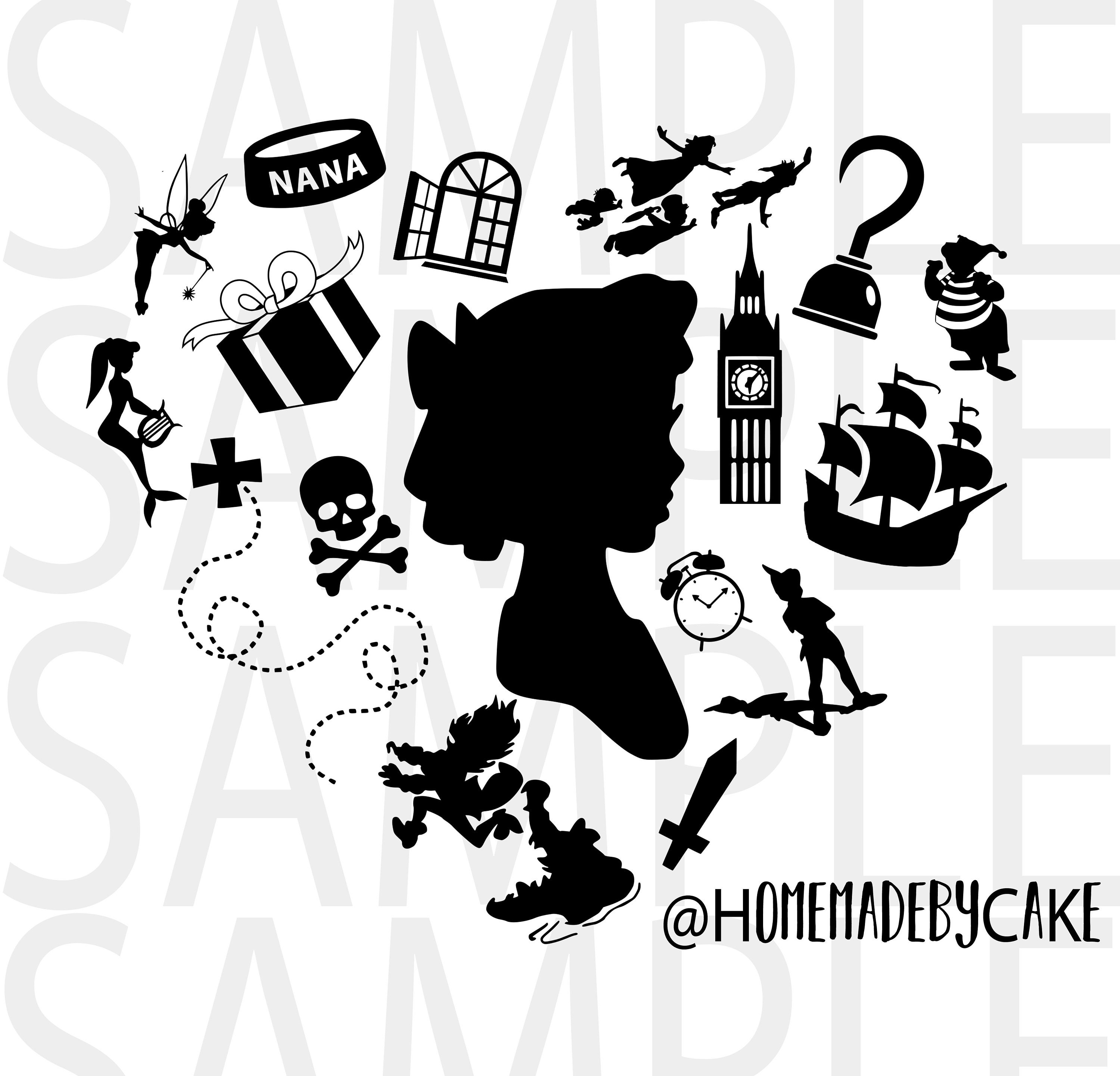 Peter Pan Wendy Clipart Silhouette Heart Design Artwork Instant Digital ...