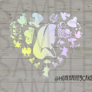 Alice in Wonderland | Alice Clipart Silhouette | Multicolor Heart Design Artwork | Instant Digital Download | Jpg Png Pdf files
