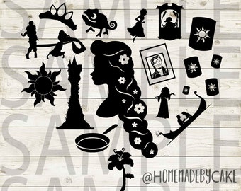 Tangled | Rapunzel Clipart Silhouette | Heart Design Artwork | Instant Digital Download | Jpg Png Pdf Svg files