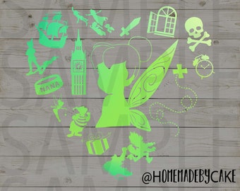 Peter Pan | Tinkerbell Clipart Silhouette | Multicolor Heart Design Artwork | Instant Digital Download | Jpg Png Pdf files