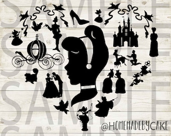 Cinderella Clipart Silhouette | Heart Design Artwork | Instant Digital Download | Jpg Png Pdf Svg files