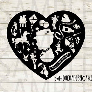 Mary Poppins Clipart silhouet | Knipsel hart ontwerp artwork | Direct digitaal downloaden | Jpg Png Pdf Svg-bestanden