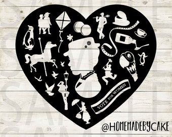 Mary Poppins Clipart Silhouette | Cutout Heart Design Artwork | Instant Digital Download | Jpg Png Pdf Svg files