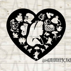 Alice in Wonderland | Alice Clipart Silhouette | Cutout Heart Design Artwork | Instant Digital Download | Jpg Png Pdf Svg files