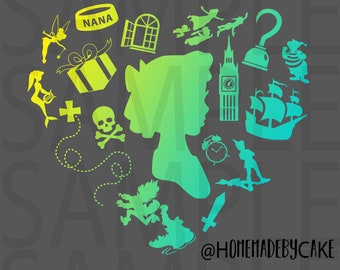 Peter Pan | Wendy Clipart Silhouette | Multicolor Heart Design Artwork | Instant Digital Download | Jpg Png Pdf files