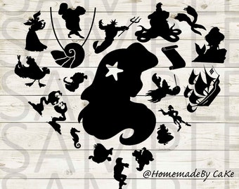 The Little Mermaid | Ariel Clipart Silhouette | Heart Design Artwork | Instant Digital Download | Jpg Png Pdf Svg files