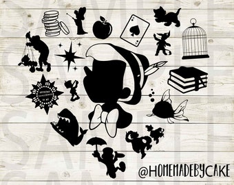 Pinocchio Clipart Silhouette | Heart Design Artwork | Instant Digital Download | Jpg Png Pdf Svg files