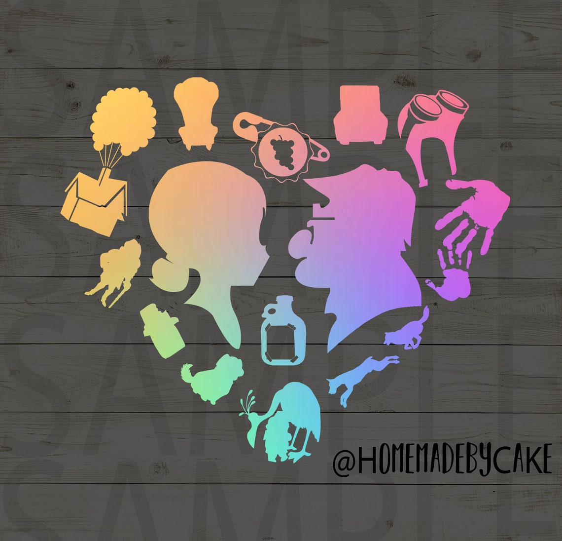 UP Ellie and Carl Clipart Silhouette Multicolor Heart Design Artwork ...