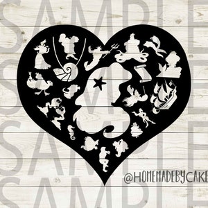 The Little Mermaid | Ariel Clipart Silhouette | Cutout Heart Shape Design Artwork | Instant Digital Download | Jpg Png Pdf Svg files