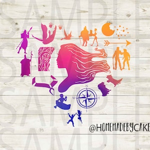 Pocahontas Clipart Silhouette | Multicolor Heart Design Artwork | Instant Digital Download | Jpg Png Pdf files