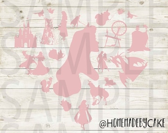 Doornroosje | Aurora Clipart roze hart silhouet Logo ontwerp artwork | Direct digitaal downloaden | jpg png pdf-bestand