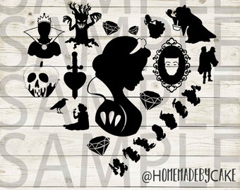 Snow White Clipart Heart Silhouette Logo Design Artwork v2 | Instant Digital Download | jpg png pdf file
