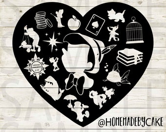 Pinocchio Clipart Silhouette | Cutout Heart Design Artwork | Instant Digital Download | Jpg Png Pdf Svg files