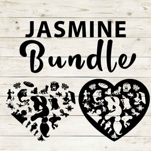 Aladdin | Jasmine Clipart Silhouette Bundle | Heart and Cutout Design Artwork | Instant Digital Download | Jpg Png Pdf Svg files