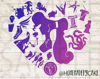Hercules | Megara Clipart Silhouette | Multicolor Heart Design Artwork | Instant Digital Download | Jpg Png Pdf files