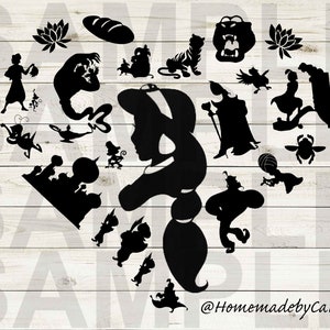 Aladdin | Jasmine Clipart Silhouette | Heart Design Artwork | Instant Digital Download | Jpg Png Pdf Svg files