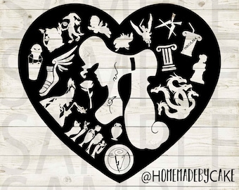 Hercules | Megara Clipart Silhouette | Cutout Heart Design Artwork | Instant Digital Download | Jpg Png Pdf Svg files