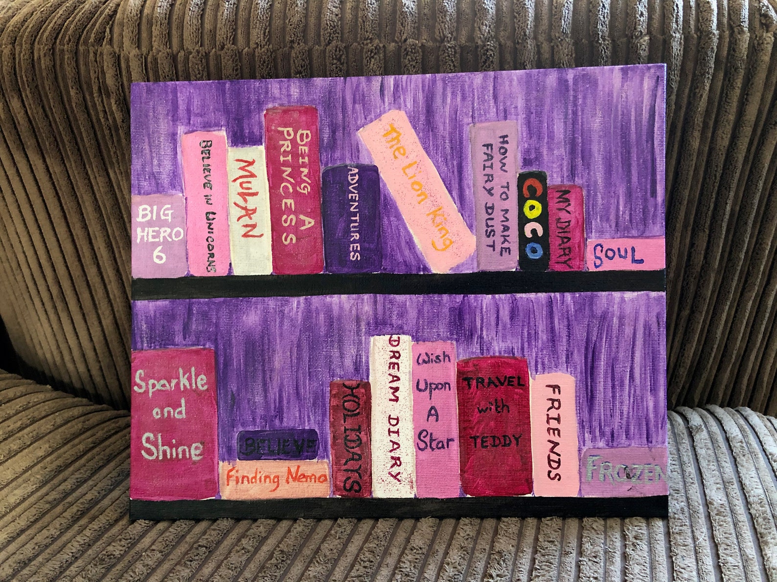 Pink Purple Bookcase 10 X 12 Acrylic Handpainted Canvas Etsy UK