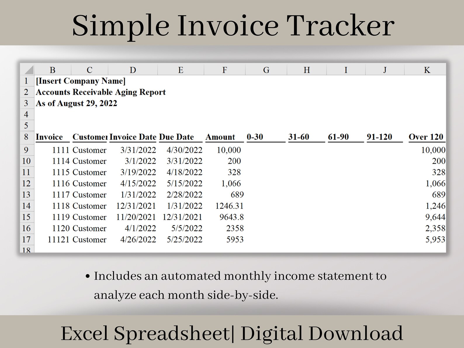 Invoice Tracker Excel Template: Small Business Spreadsheet (digital ...