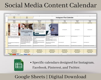 Social Media Content Calendar: Google Sheets Planner (Digital Download)