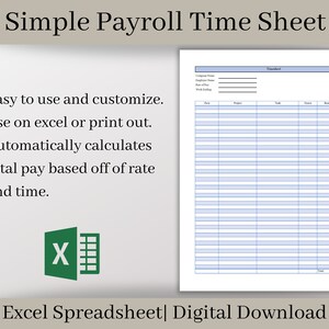 Simple Time Sheet,  Easy to Use Employee Time Card Report, Excel Spreadsheet