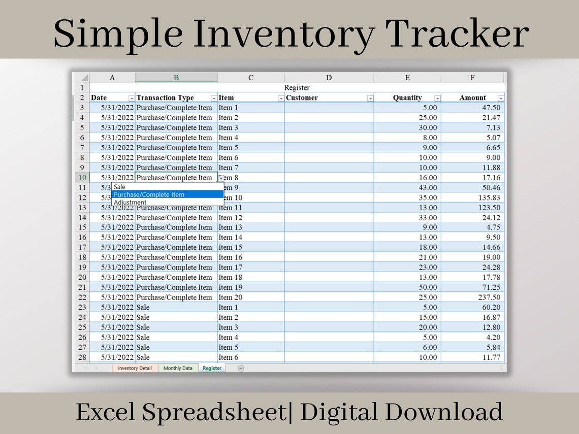 Inventory Tracker, Inventory Management Spreadsheet, Excel Template ...