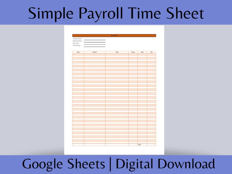 Payroll Time Sheet Easy to Use Employee Time Card Report - Etsy
