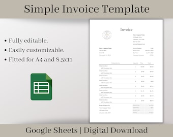 Simple Invoice Template: Customizable Google Sheets (Digital Download)