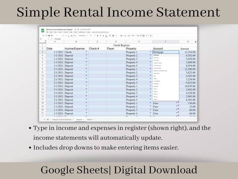 Rental Income Statement Spreadsheet: Landlord Profit & Loss (google ...