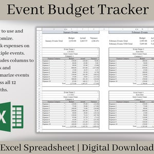 Event Expense Tracker Spreadsheet and Event Planner, Excel Template, Track Budget and Actual Expenses on Multiple Events.