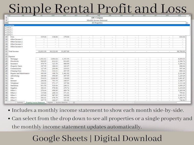 Rental Income Statement Spreadsheet and Bank Reconciliation Tool Excel Rental Income Statement Spreadsheet and Bank Reconciliation Tool Excel